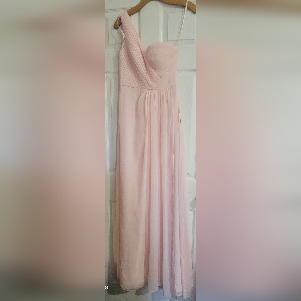 Weddington Way Long Blush Pink One-shoulder Chiffon Gown With Pockets 'Louisa'